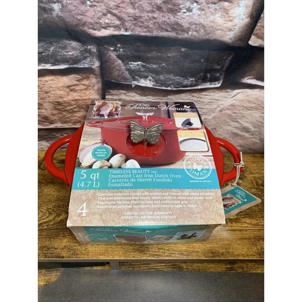 Retired Pioneer Woman Timeless Beauty Red Enameled Cast Iron 5 Qt Dutch Oven NIB